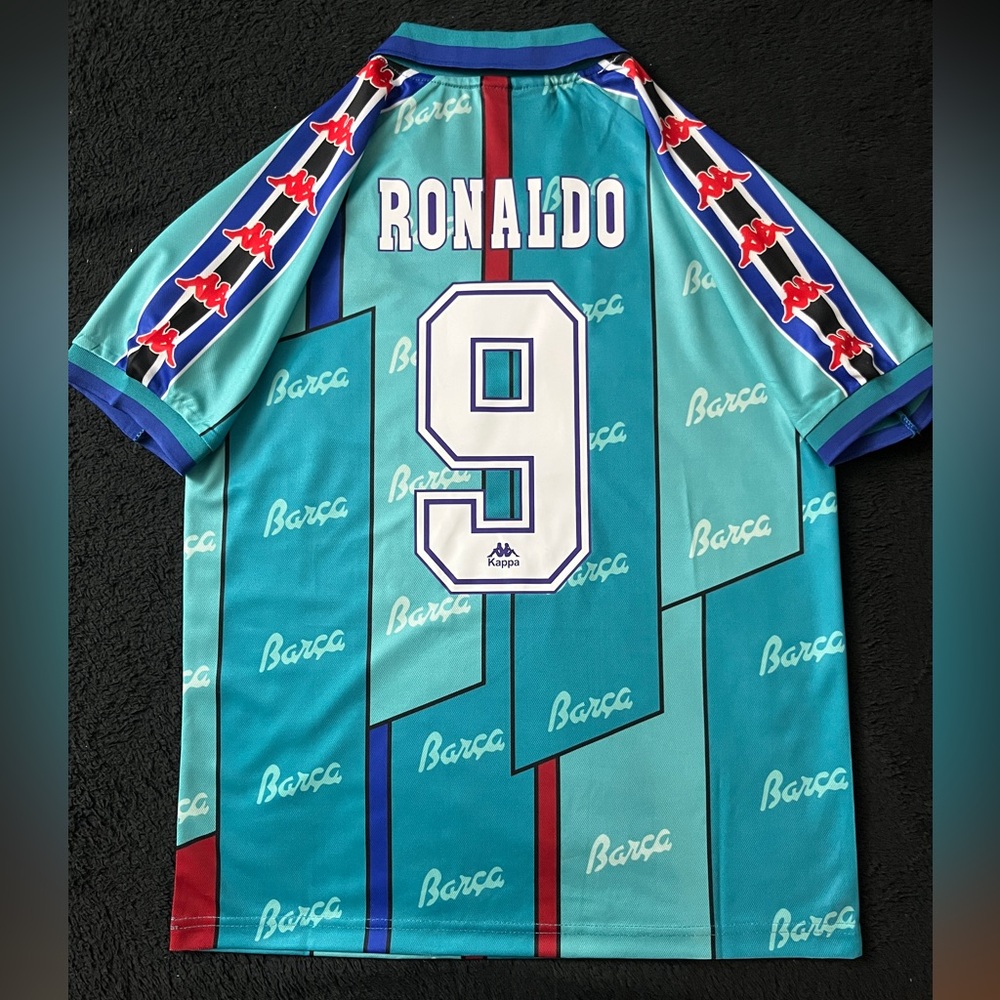Ronaldo #9 Retro Barcelona 1995 Jersey Soccer Blue Away S-L